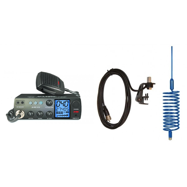 Deluxe CB Radio Kit - Intek M-899 CB Radio + Blue Tornado Antenna + Gutter Mount